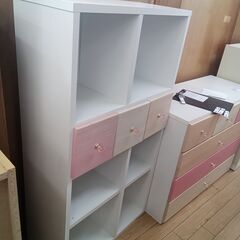 ★リユースのサカイつくば店★TK6290 ニトリ シェルフ ホワイト/ピンク H118×D29×W64 クリーニング済みの画像