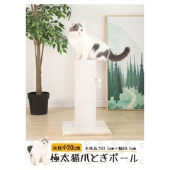 【新品】爪とぎ 猫 キャットタワー 極太 木製 ポール 直径20cm 組立簡単 麻 綿 据え置き 高さ61.5cm 爪研ぎ 天然サイザル麻の画像