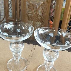 EAMON GLASS アイルランド キャンドルホルダー ペア ローソクスタンド 切子 ハンドカット グラス インテリア オブジェ 札幌市 屯田店の画像
