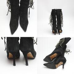 ジミーチュウ  ブーツ  ブラック JIMMY CHOO ロングブーツ フリンジ付きの画像