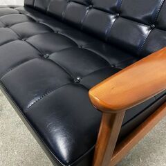karimoku/カリモク60 Kチェア2シーター 二人掛け ブラック アームトップ/ラバートリー材 ソファ インテリア 中古家具 店頭引取歓迎 R10011の画像