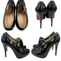 199990 現状品 Christian Louboutin クリスチャンルブタン 約２３cm　ハイヒール　ピンヒール　サイドジップ 23 ブラック　レッド ブーティー　エナメル レディース [1000023023153]の画像