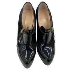 199990 現状品 Christian Louboutin クリスチャンルブタン 約２３cm　ハイヒール　ピンヒール　サイドジップ 23 ブラック　レッド ブーティー　エナメル レディース [1000023023153]の画像