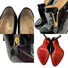 199990 現状品 Christian Louboutin クリスチャンルブタン 約２３cm　ハイヒール　ピンヒール　サイドジップ 23 ブラック　レッド ブーティー　エナメル レディース [1000023023153]の画像