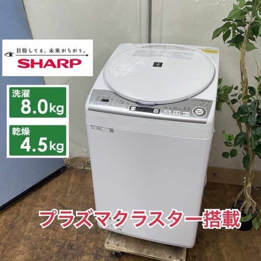 R340 ☀️ ジモティー限定特別価格！ プラズマクラスター搭載！SHARP 洗濯乾燥機 （洗濯：8.0㎏ 乾燥：4.5㎏）19年製 ES-TX8D ⭐ 動作確認済 ⭐ クリーニング済