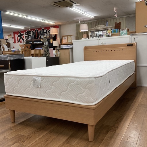 ジモティー限定価格！⭐ S755 シングルベッド レイコージャパン ポケットコイル 幅100cm USED 綺麗