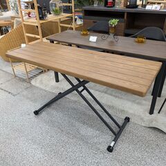 ジモティー見た！で5%OFF【ダイニングテーブル】東馬 tohma 昇降テーブル フリーデスク キャスター付き 木製天板 :ブラウン/ブラックの画像