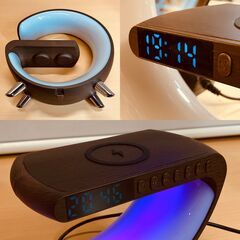 Bluetoothスピーカー/LEDナイトライト/デジタル時計/アラーム機能付きスマホワイヤレス充電器の画像