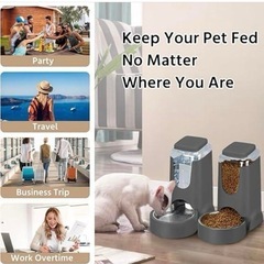 便利‼️犬猫用 自動給餌器 重力式給水器セット ペット用 フードフィーダー&給水器の画像