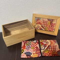 木製和風小物入れとコースターセットの画像