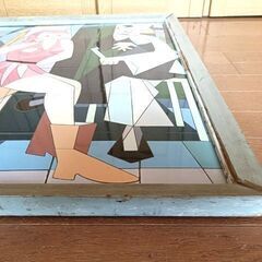 サーカス出演者の休憩 大型 タイル アート横95×縦83cm/モザイク レトロ 額絵 ピエロの画像