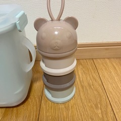 【美品】説明書付き 1台3役 哺乳瓶消毒ケース レンジ 3coins くまさんミルクケースの画像