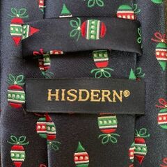 HISDERN シルク100% クリスマス ネクタイ 紺色 高級ネクタイの画像