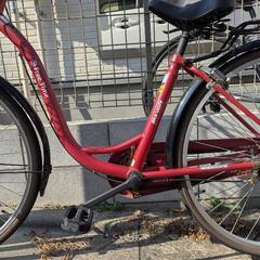 自転車　ママチャリ　赤の画像