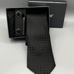 【ネクタイ 5点セット】チーフ タイピン ブラック　ドット柄の画像