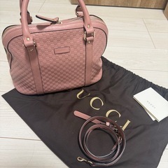 GUCCI グッチ ハンドバッグ シマレザー ピンク ショルダー付き　の画像