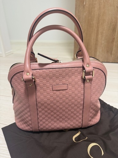 GUCCI グッチ ハンドバッグ シマレザー ピンク ショルダー付き