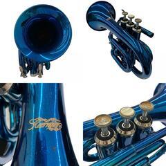 186000 現状品 J.Michael 管楽器 ポケットトランペット 青 本体　ケース付き [A1000025405353A]の画像