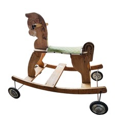 ヴィンテージ ロッキングホースカー 木馬 車輪付き T08009の画像