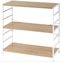 【美品】木製棚板スチールラック　幅90cm /オーク×ホワイトの画像