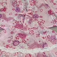 ▶️無料　甚平　100cm   女の子　スカート　フリル　花の画像
