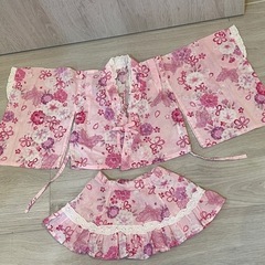 ▶️無料　甚平　100cm   女の子　スカート　フリル　花の画像