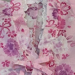 ▶️無料　甚平　100cm   女の子　スカート　フリル　花の画像