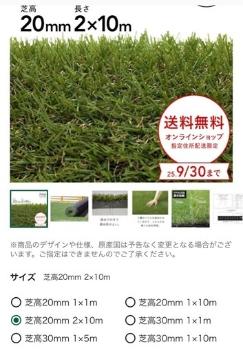 カインズ　20mm 人工芝(2m×10m) 