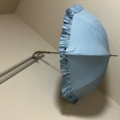【新品未使用】遮光100%日傘 グレー 水色 ブルー フリル 2本組の画像
