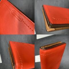J377　COACH コーチ レディース定期入れ　カードケース　パスケース 折りたたみ財布 オレンジ　外観美品※内部ベタ剥がれあり　メンズレディースの画像