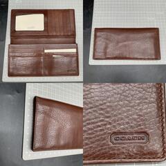 J378 美品 COACH コーチ 長財布 二つ折り財布 イタリア製 シボ革 レザー ブラウン　茶色　メンズレディースの画像