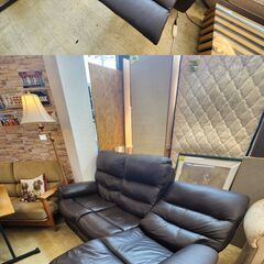 ニトリ NITORI 3人用 電動リクライニング ソファ レザー ブラック ■横幅208cm×奥行97cm×高さ95cm ■近隣配送無料 買取帝国 朝霞店の画像