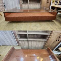 arflex / アルフレックス A・table エー・テーブル ホリデイズ センターテーブル ローテーブル ガラス天板 ラタン 水牛革 編込み 大塚家具取扱い 参考価格15万円 ■幅124cm×奥行55cm×高さ30.5㎝ ■買取帝国 朝霞店 配達可能の画像