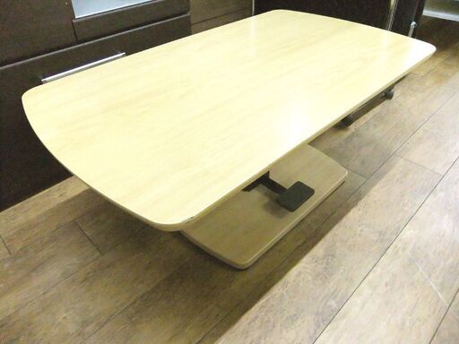 昇降テーブル ペダル式 天板 105cm×60cm  高さ 40～50cm 木目 中古 札幌市厚別区 厚別店