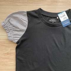 【新品】パフスリーブ ブラック ストライプ Tシャツ 120の画像