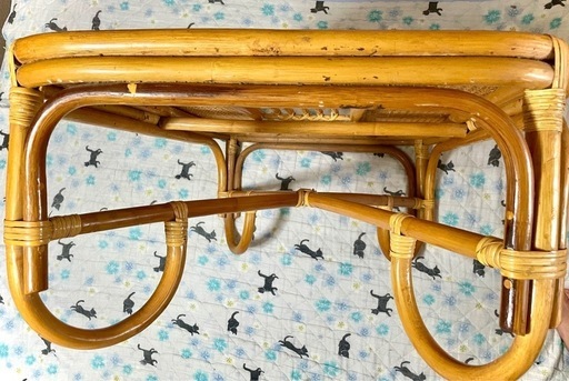 《ガラス天板の籐製(とうせい)ローテーブル(座卓)》ライトブラウン