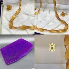 J372　べっ甲柄ネックレス　イヤリング　本鼈甲柄　ヴィンテージ　レトロ　天然素材　縁起物　アンティーク　鼈甲柄べっこう柄の画像