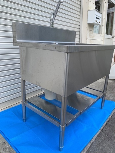 業務用 2槽 シンク 流し台 900 × 600 × 950 バックガード 高さ調整可 ステンレス 厨房機器 飲食店