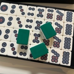 藝夢堂芸夢堂超硬プラスチック麻雀牌セットマージャンハイグリーン緑色系 昭和レトロ 点棒 ケース入りの画像