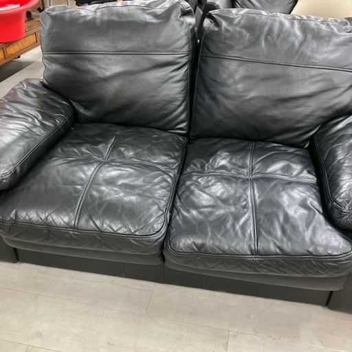 ニトリ　2人掛けソファー　半革　ブラック【トレファク堺福田店】