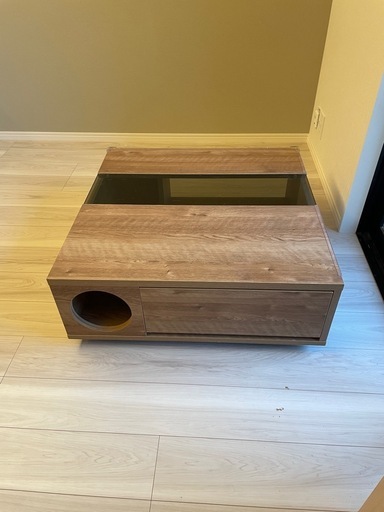ローテーブル 猫と暮らそう 強化ガラス使用 センターテーブル