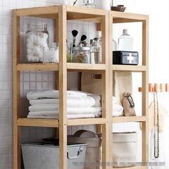 イケア 木製ラック MOLGER バーチ無垢材・透明ポリウレタンIKEA 収納ラック 3段モルゲル オープン棚 展示品・アウトレットの画像