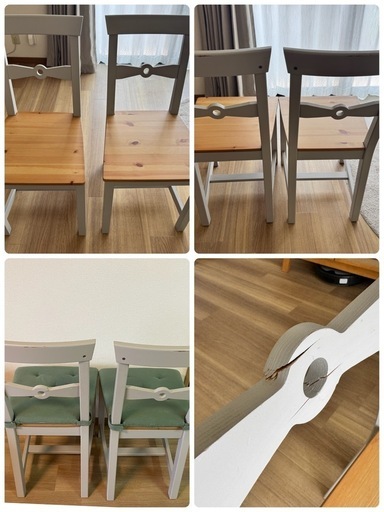 【お取引決定】IKEA 伸縮式ダイニングテーブル 木目 グレー 引き出しあり 8人掛け テーブル イス2脚セット