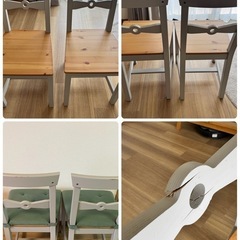 【お取引決定】IKEA 伸縮式ダイニングテーブル 木目 グレー 引き出しあり 8人掛け テーブル イス2脚セットの画像