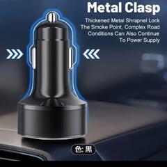 新品未使用新アップグレード版6-in-1高速充電カーアダプター、3.1A対応デュアルType-C付き、スマートフォン・タブレット・パワーバンク用デジタルディスプレイ、スタイリッシュなブラックカープラグデザインの画像
