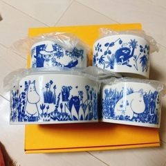 【新品未使用】ムーミン 食器セット 3点まとめ売り（蓋付き陶器コンテナ・パスタボウル・サラダボウル）リトルミイ & スナフキンの画像