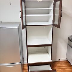 定価47200円　松尾木工 食器棚　レンジボード ブラウン 幅59.5×奥行45×高さ180cmの画像