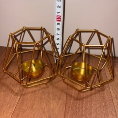 GY0827 アイアンキャンドルホルダー　金メッキ　六角形　二個セットの画像