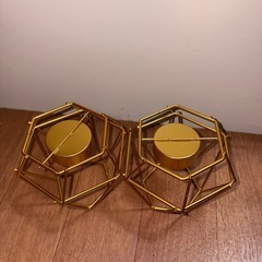 GY0827 アイアンキャンドルホルダー　金メッキ　六角形　二個セットの画像