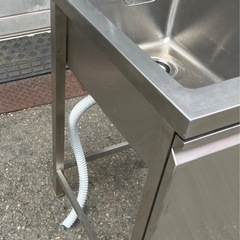 特注品 業務用 1槽シンク ２口蛇口付き 幅450×奥700×高さ850(mm) 一層シンク 一層 1層 一槽 店舗 厨房機器 流し台 扉付き 大阪の画像